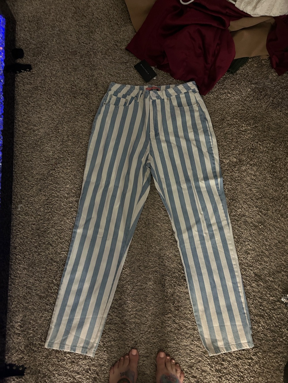 Fashion Nova High-Rise Blue & White Vertical Stripe Jeans